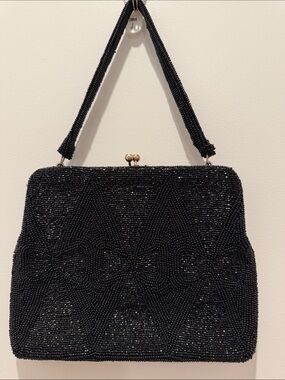 Richter Vintage Black Beaded Evening Clutch with Top Handle